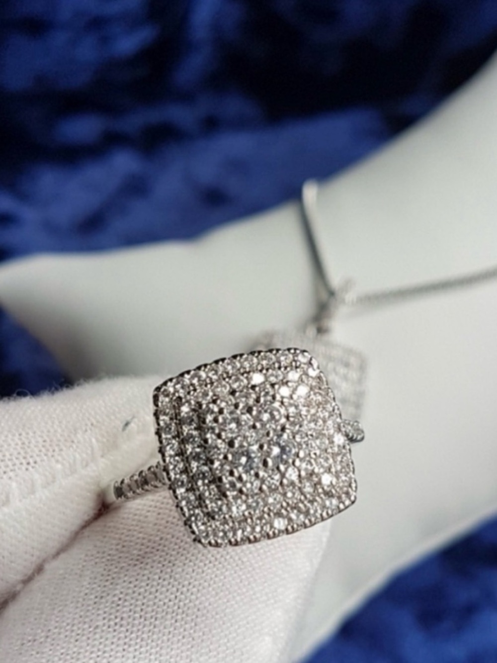 Swarovski Elements 925 Sterling Silver Square Pave Ring NEW
